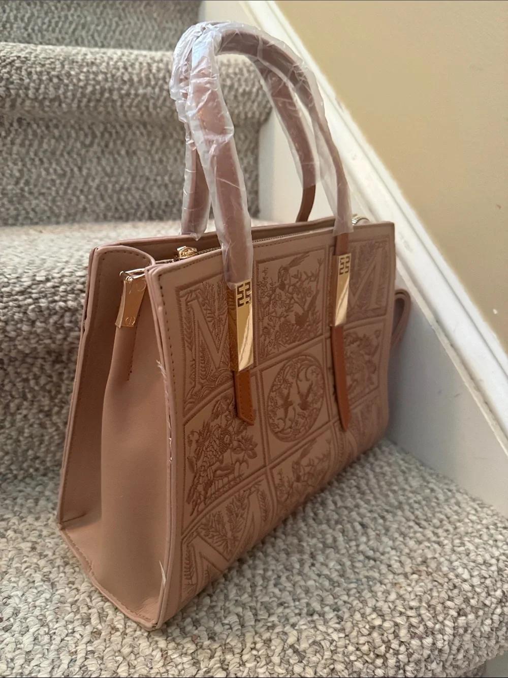 Embossed Panel Tote Bag - Blush Pink